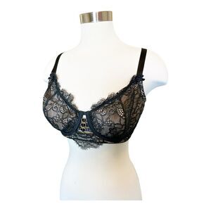 AA19 Cacique Lightly Lined French Balconette Underwire Bra Lace Black Nude 40C